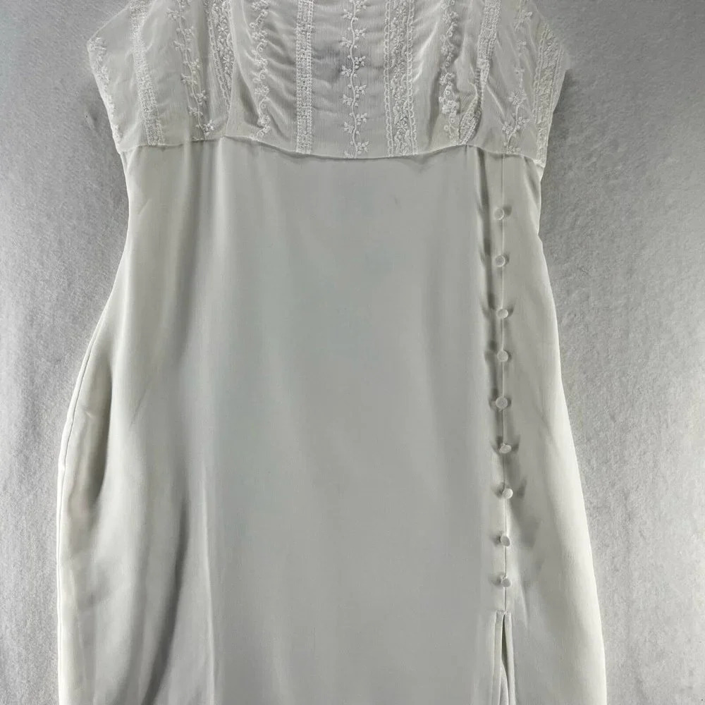 Nasty Gal Slip Dress Size 10 Woven Button Down Broiderie Panel Side Slit White - Picture 3 of 15